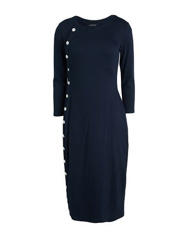 Lauren Ralph Lauren Button-trim Rib-knit Cotton-blend Dress Woman Midi dress Navy Size L Cotton, Modal, Elastane | YOOX (US)