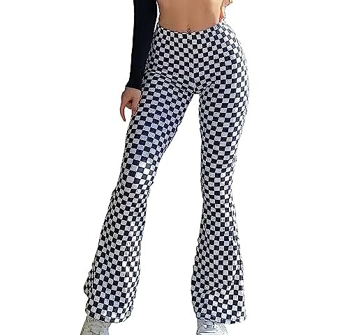Soft high Waist Flared Pants, Women's Wide Leg Pants, Leopard Snakeskin Print high Waist Printed Flared Pants (as1, Alpha, one_Size, x_l, Regular, Regular, Square Grid) | Amazon (US)