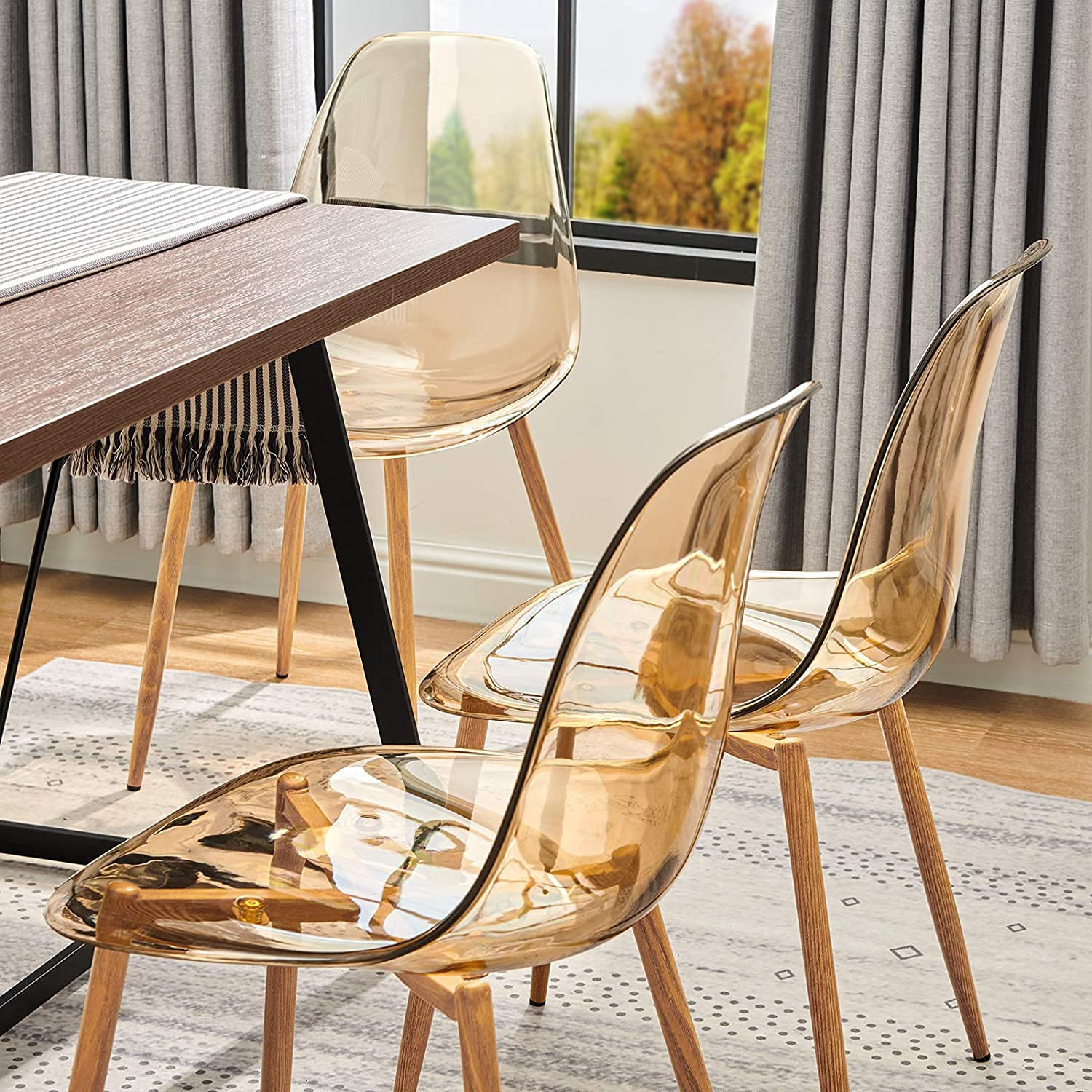 GreenForest Acrylic Ghost Chairs Set of 4, Dining Kitchen Room Chairs with Crystal Seat, Modern Shel | Amazon (US)