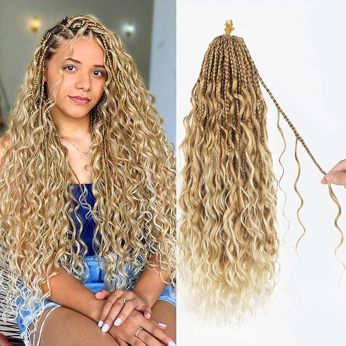 Goddess Box Braids Pure Protein Fiber Close to Human Hair 24 Inch 8 Packs Boho Crochet Braids wit... | Amazon (US)