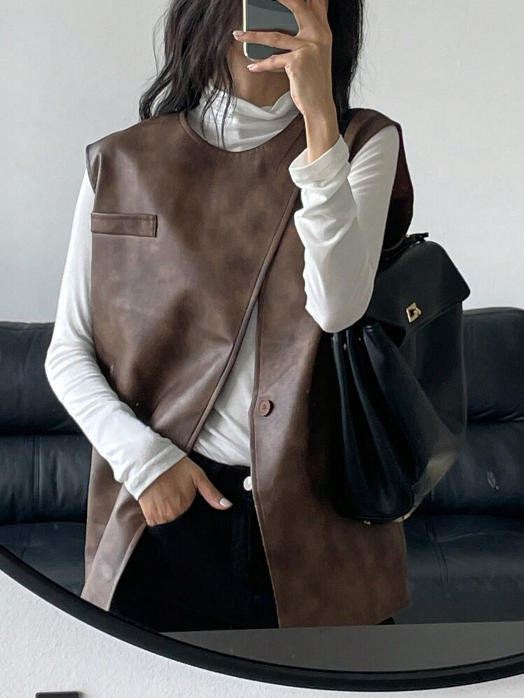 DAZY Women Wrap Front PU Leather Vest Women Jacket,Fall Women Clothes | SHEIN