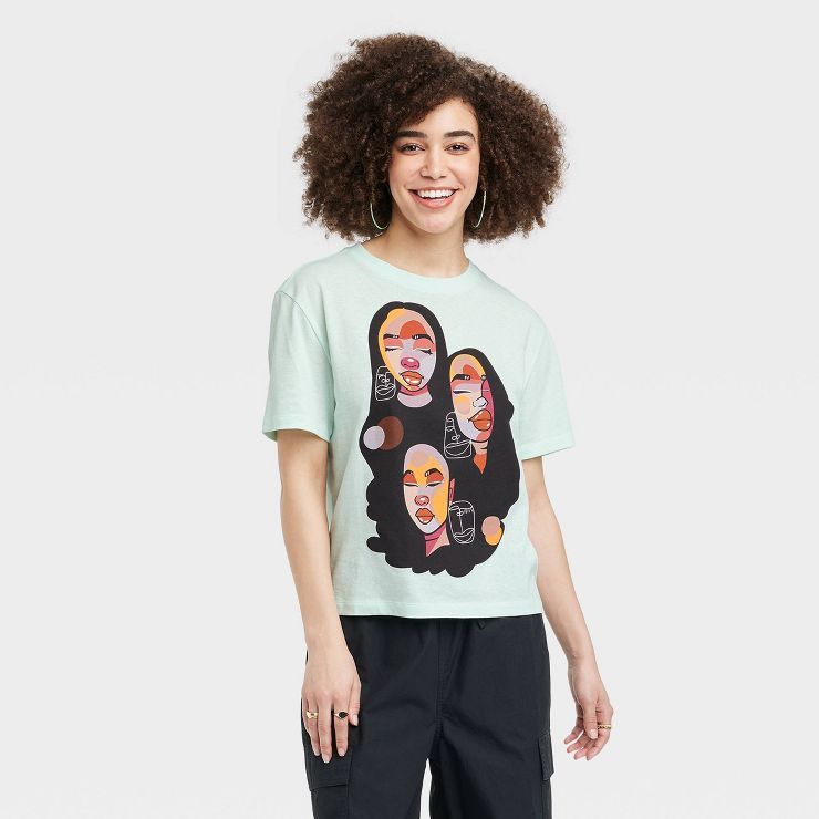 Women's Pinklomein Silhouette Short Sleeve Graphic T-Shirt - Mint Green | Target