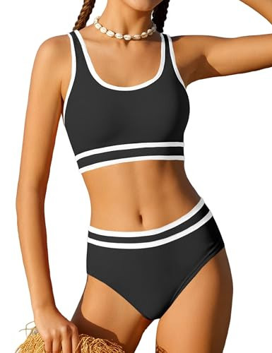 Girls Swimsuit Size 12-14 Girls Bathing Suit Double Strap Black High Waist Cute Sporty Bikini Teen Swimsuit Swim Cover Up Skirt 3 Piece Swimwear Set Size 13-14 | Amazon (US)