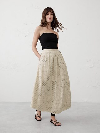 Pleated Eyelet Midi Skirt | Banana Republic Factory