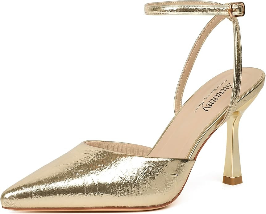Susanny Heels for Women Stiletto Closed Pointed Toe Backless Dress Shoes High Heels Sexy Kitten P... | Amazon (US)