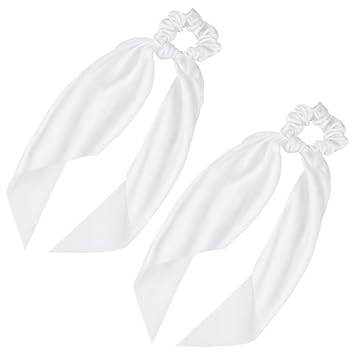 2 Pcs Knotted Bow Satin Hair Scrunchie Hair Scarf with Tail Hair Scrunchies Elastic Hair Scarf Po... | Amazon (US)