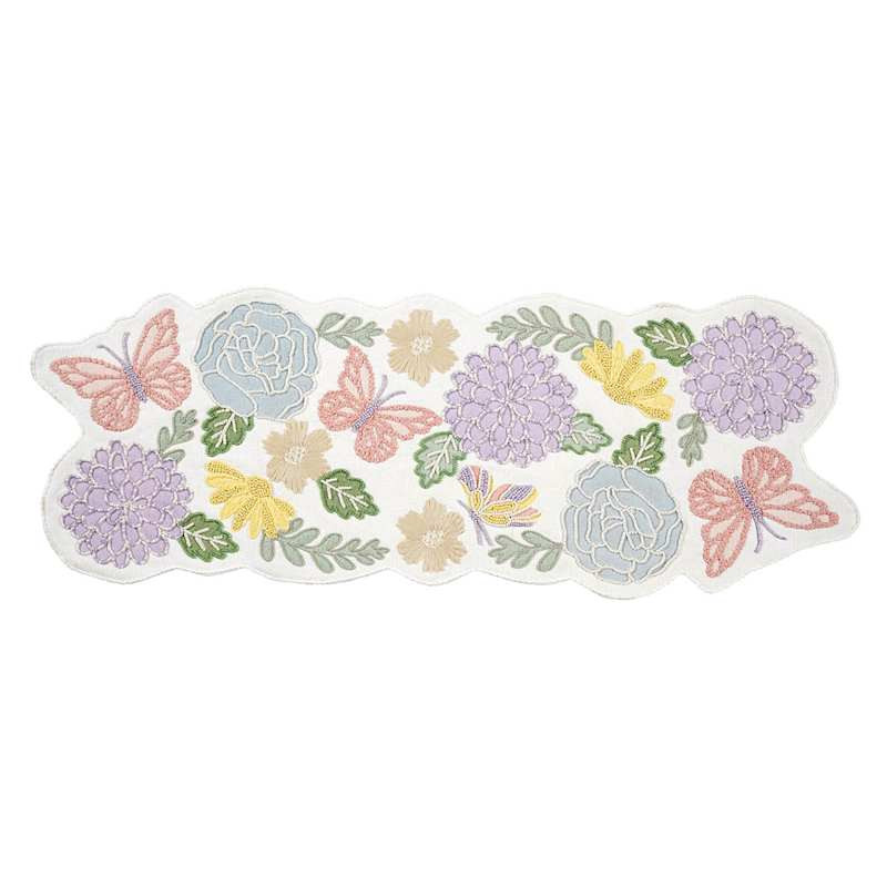 Semi Beaded Floral Butterfly Table Runner, 13x36 | At Home