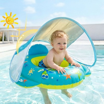 MOVSSOU Baby Pool Float Inflatable Baby Float with Canopy Kids Pool Floats No Flip Over Baby Swimming | Target
