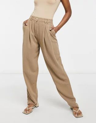 ASOS DESIGN pleat front relaxed linen trouser in tan | ASOS | ASOS (Global)