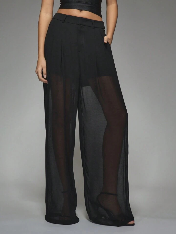 MISSGUIDED Tailored Sheer Pleated Wide Leg Trousers | SHEIN