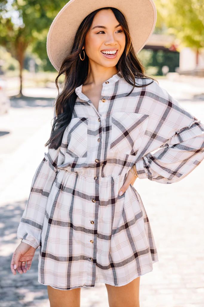 Fall Experiences Off White Plaid Dress | The Mint Julep Boutique