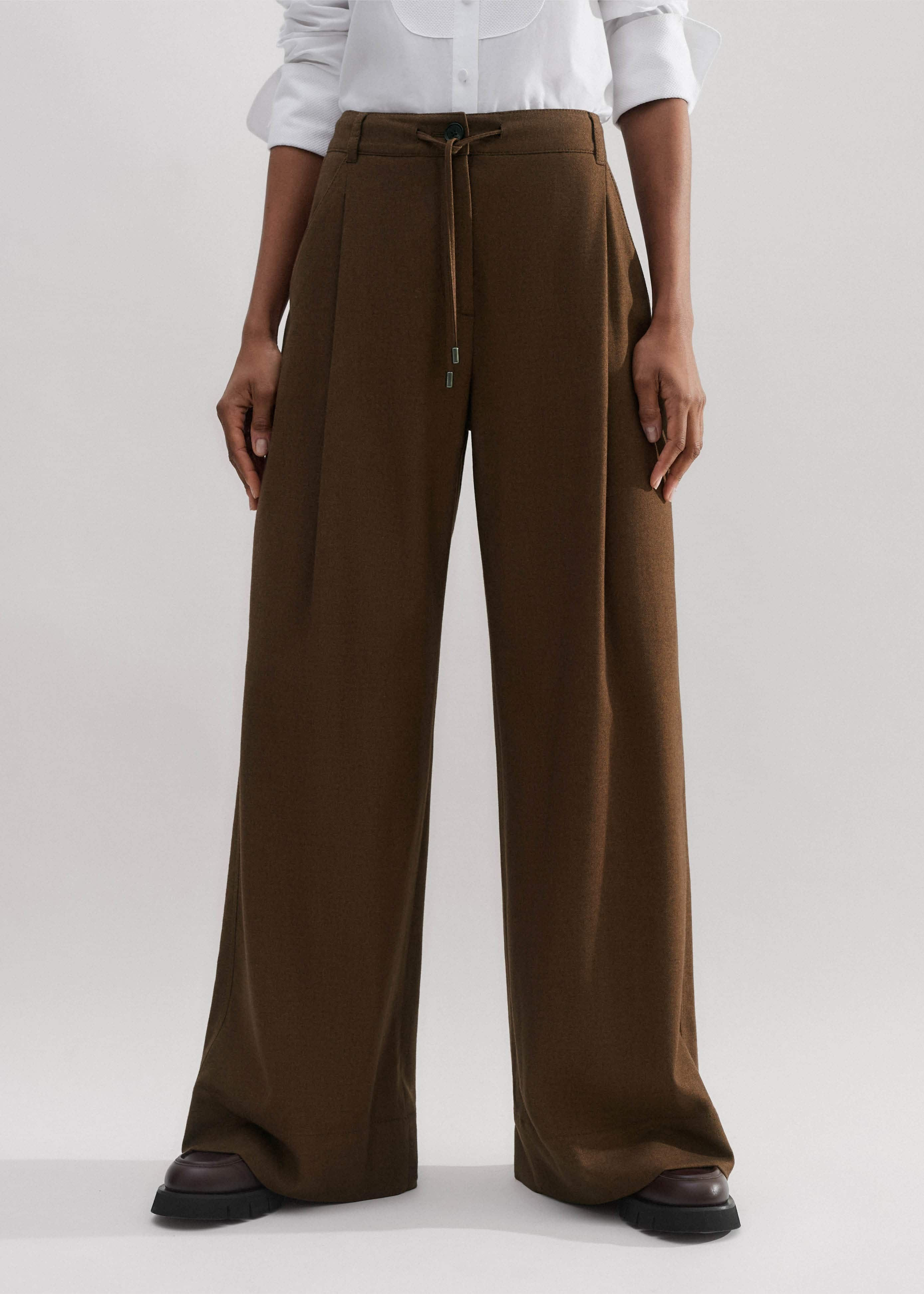 Women's Brown Regular-Length Relaxed Drawcord Man Pant | ME+EM | ME+EM Global (Excluding US)