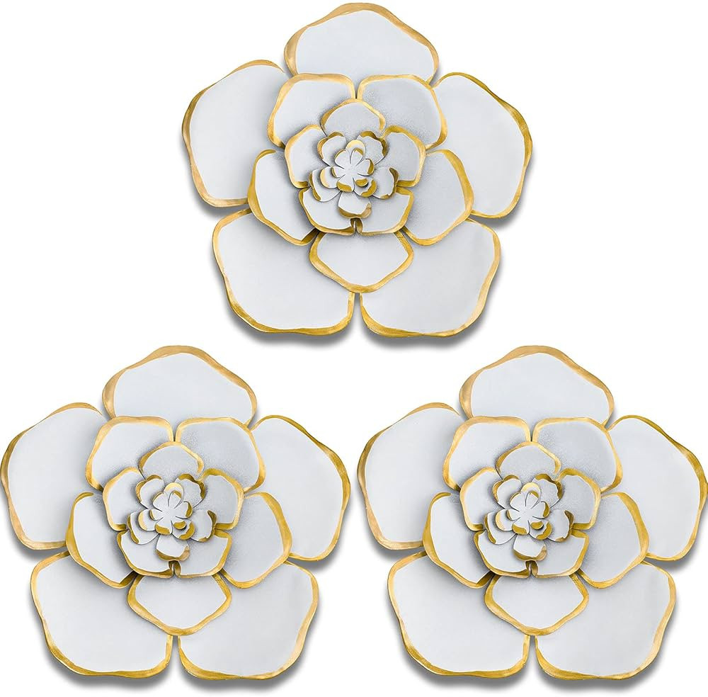 Chuangdi 3 Pieces Large Wall Metal Flowers Multiple Layer Home Decoration for Indoor Outdoor Home... | Amazon (US)