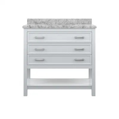 Home Decorators Collection Everett 37 in. W x 22 in. D Vanity Cabinet in White with Carrara Marbl... | The Home Depot