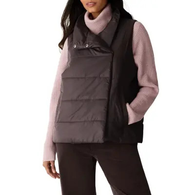 Eileen Fisher High Collar Quilted Vest in Coffee at Nordstrom, Size X-Small | Nordstrom