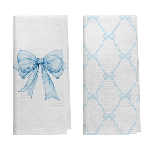 Sky Blue Coquette Bow Knot Kitchen Towels Set of 2,Preppy Hand Towels for Bathroom,Coquette Bow Bathroom Decor, Preppy Bathroom Decor,Blue Bow Ribbon Dish Towels Tea Towels for Kitchen, 16x24 Inch | Amazon (US)