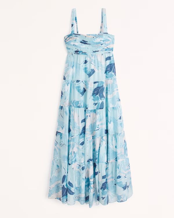 Women's Tiered Ruched Babydoll Maxi Dress | Women's Dresses & Jumpsuits | Abercrombie.com | Abercrombie & Fitch (UK)