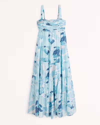 Tiered Ruched Babydoll Maxi Dress | Abercrombie & Fitch (UK)