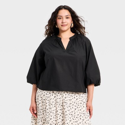 Women's Balloon Sleeve Blouse - A New Day™ Black 1X | Target