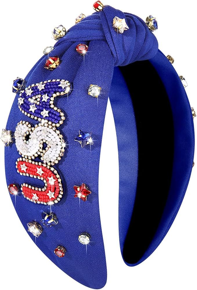 MOLOCH American Flag Headband 4th of July Headband for Women Beaded Sequin USA Stars Knotted Head... | Amazon (US)