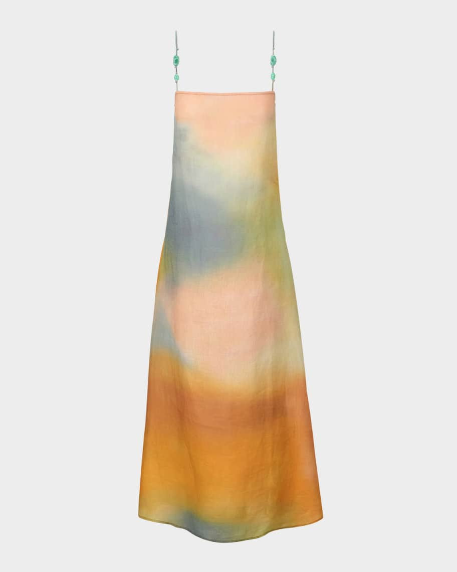 Laura Beaded-Strap Linen Maxi Dress | Neiman Marcus