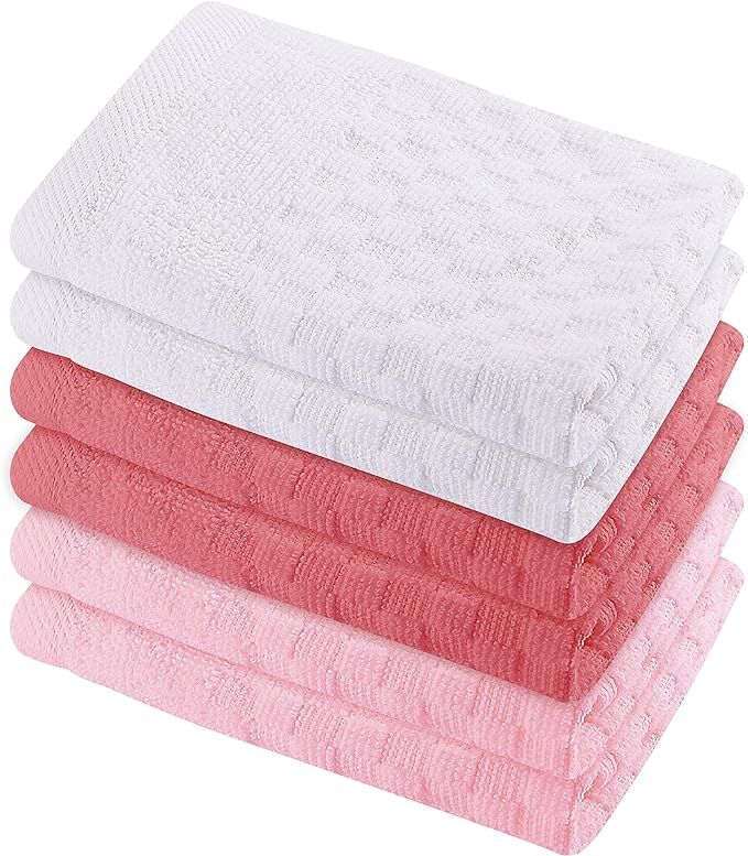 12x12 inches Waffle Weave Washcloths 6 Pack, Soft, Durable, Highly Absorbent and Luxurious (Pink) | Amazon (US)