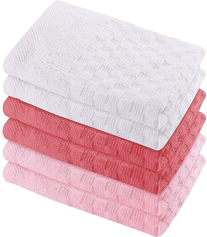 12x12 inches Waffle Weave Washcloths 6 Pack, Soft, Durable, Highly Absorbent and Luxurious (Pink) | Amazon (US)