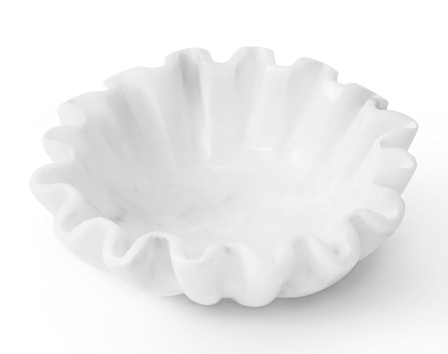 Marble Ruffle Bowl 6 Inch Handmade White Small Decorative Bowl for Modern Home Decor - Scalloped ... | Amazon (US)