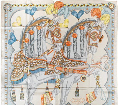 Hermès Scarf Carré 90 Harnais de Coeur 004090S 02 Beige Multicolor Ladies France | eBay US