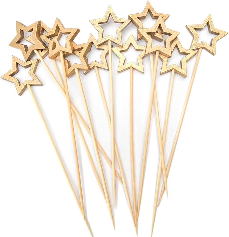 Gold Star Bamboo Cocktail Picks, 5.5 Inch Long Decorative Toothpicks Skewers for Appetizers, Frui... | Amazon (US)