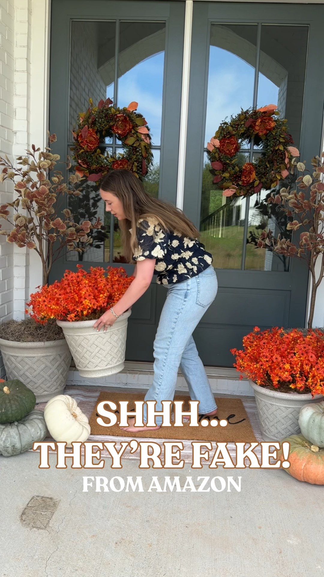 My fall front porch decor!! Everything I used is fake because I cannot keep a plant alive!! These will stay vibrant through the season & I can use them again next year! Fall home decor, fall porch, fall wreath, fall pumpkins #fall 

#LTKFindsUnder50 #LTKSeasonal #LTKFallSale