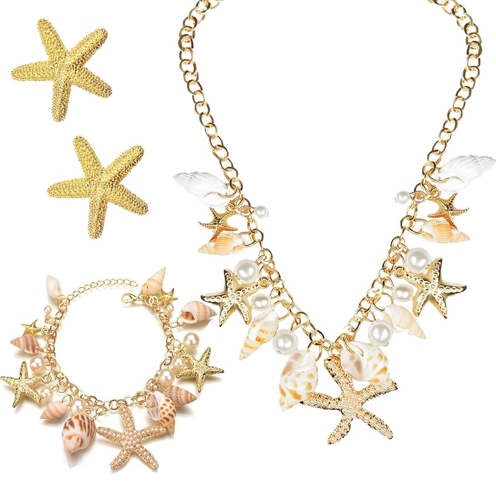 Mermaid Costume Accessories Starfish Necklace for Women, Mermaid Jewelry Set for Beach Vacation, ... | Amazon (US)