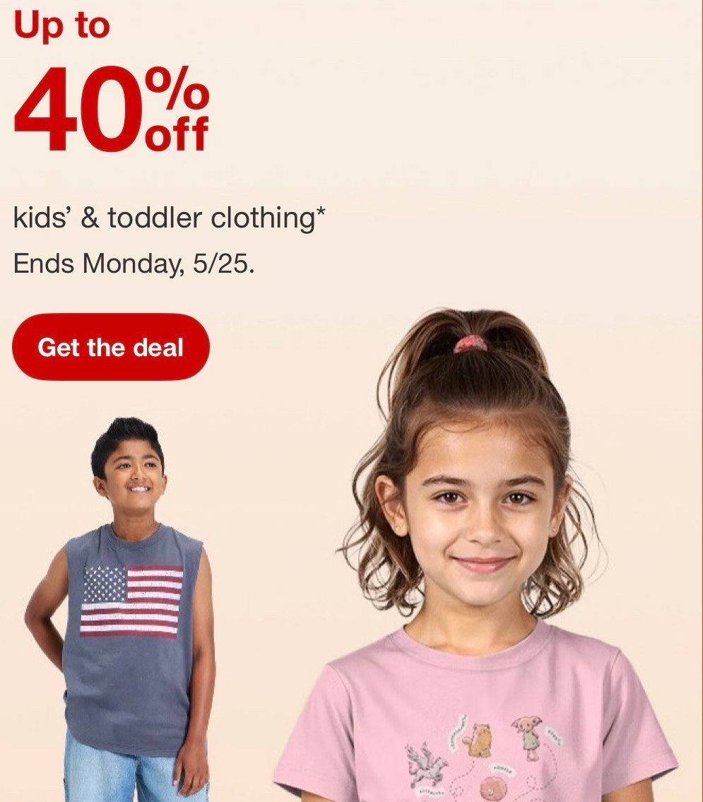Ropa para niños y niñas con un descuento de hasta 40%!! 
#memorialdaysale
