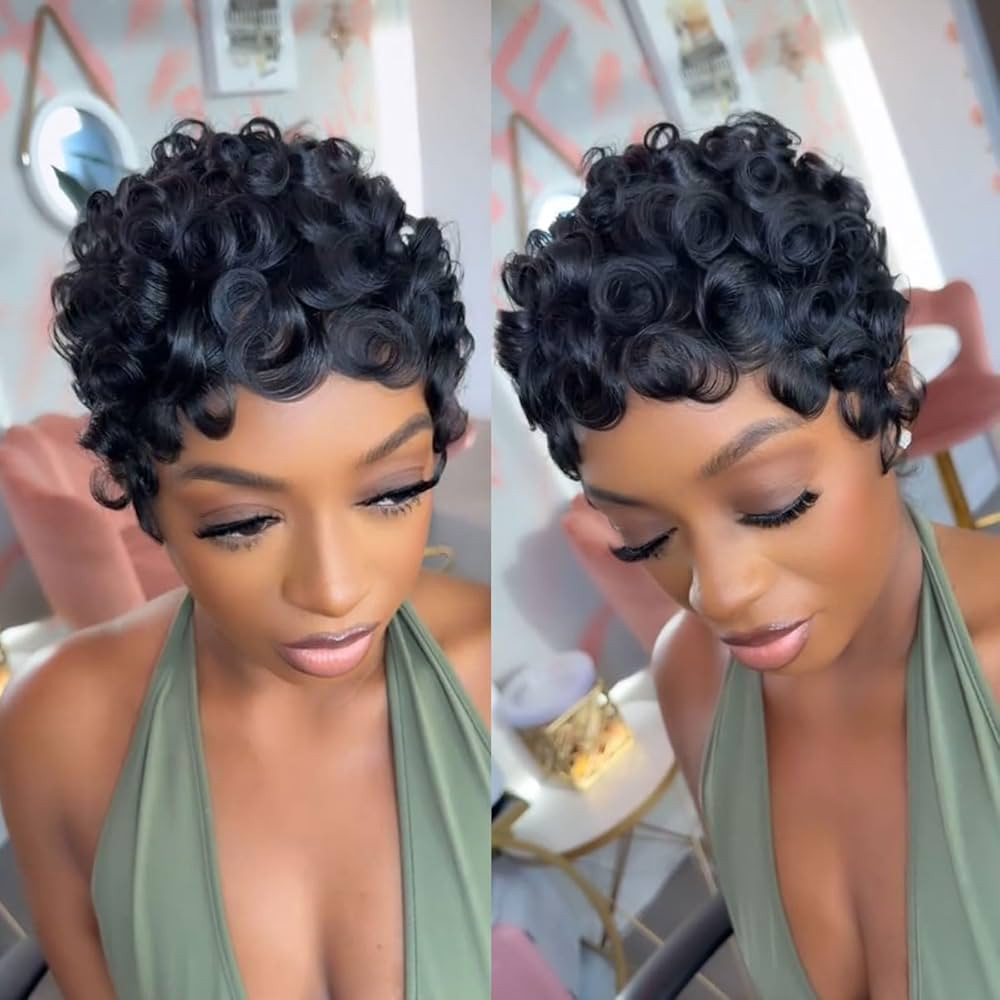 VRZ Pixie Cut Wigs for Black Women Brazilian Curly Pixie Cut Wig Human Hair Glueless Short Layere... | Amazon (US)