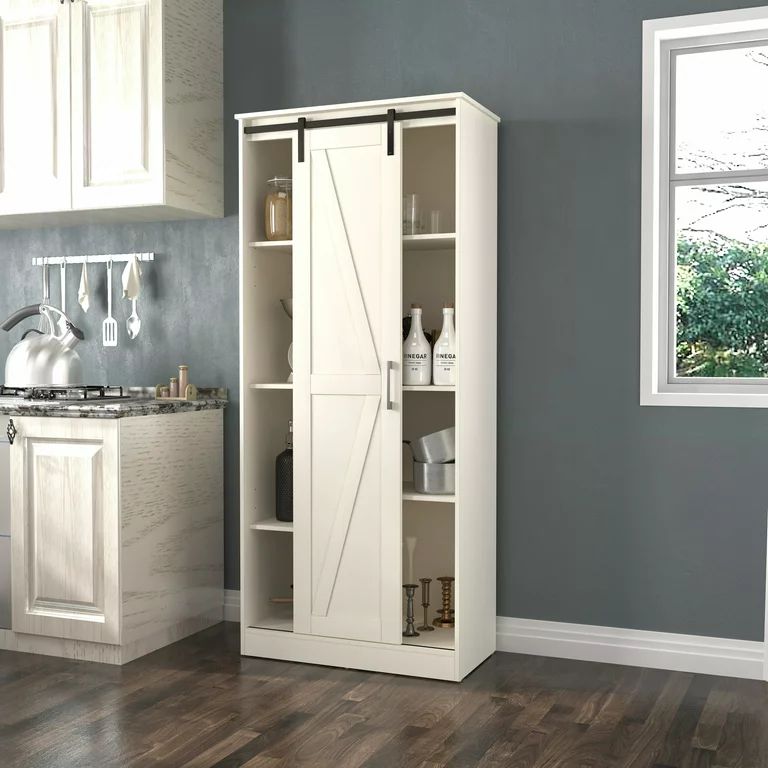 Woven Paths Shelton Wood Kitchen Pantry with 1 Sliding Barn Door, Ivory | Walmart (US)