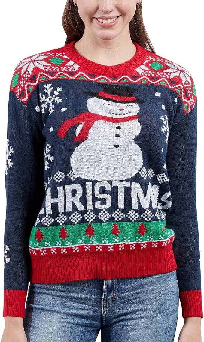 Jodimitty Women's Ugly Christmas Sweater Crew Neck Knitted Pullover Snowmen Reindeer Themed for O... | Amazon (US)