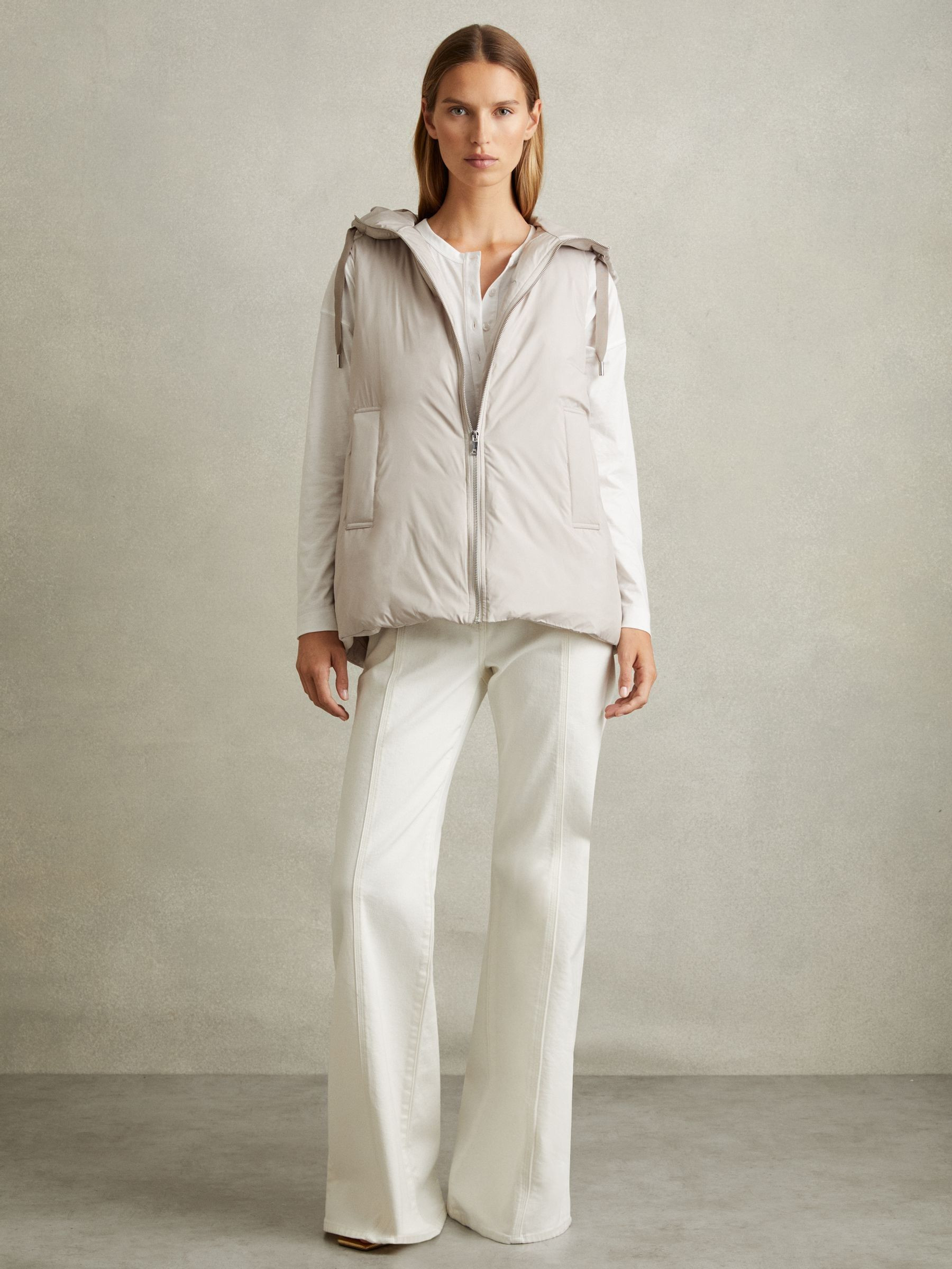 Padded Hooded Gilet in Neutral | Reiss UK