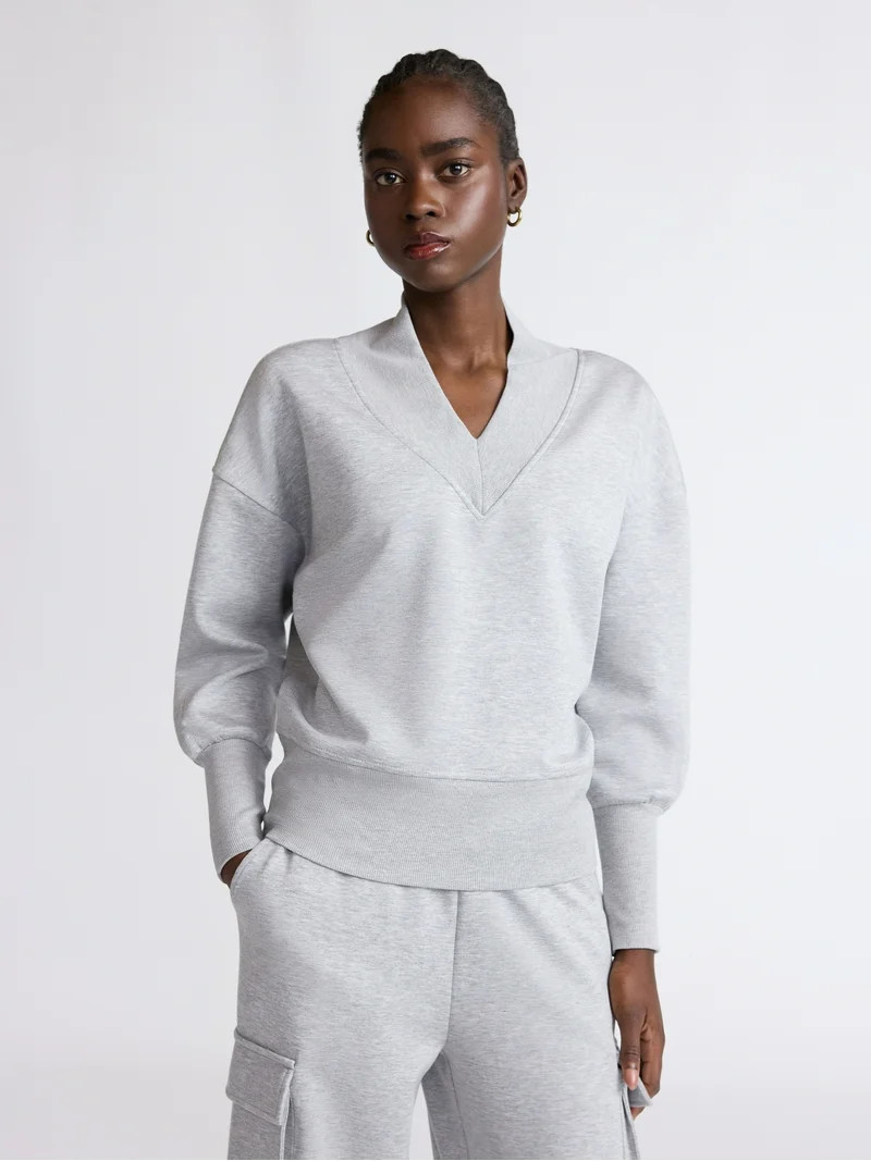 Scoop Women's and Women's Plus New Scubaknit V Neck Sweatshirt, Sizes XS-4X | Walmart (US)