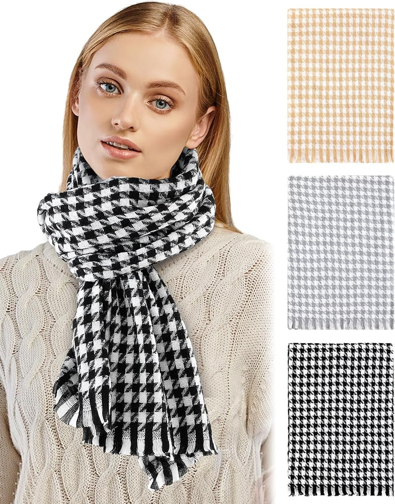 Geyoga 3 Pcs Houndstooth Checked Scarf Large Cashmere Feel Pashmina Shawls and Wraps Classic Soft... | Amazon (US)