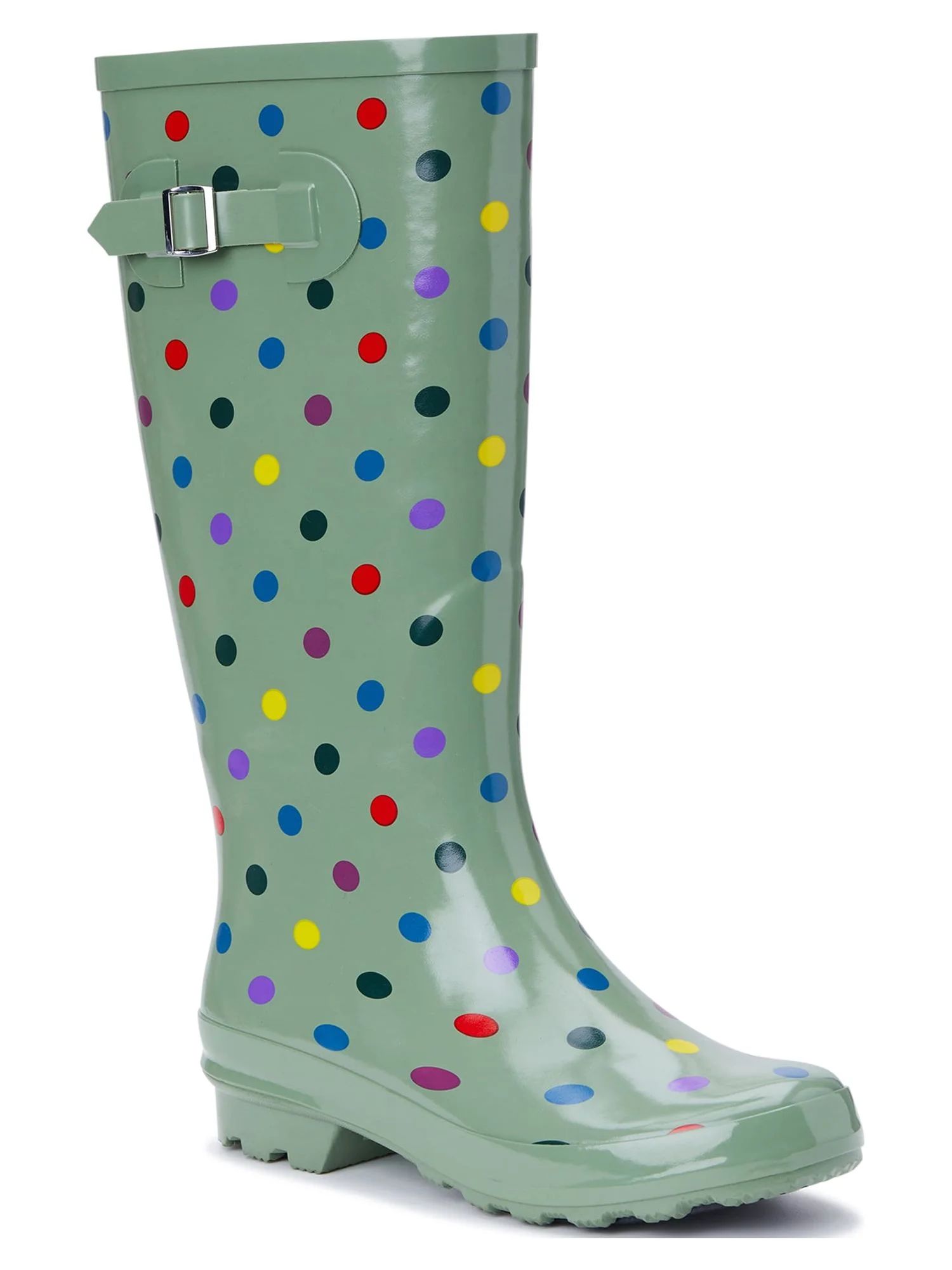Time and Tru Women's Polka Dot Buckle Rain Boots | Walmart (US)