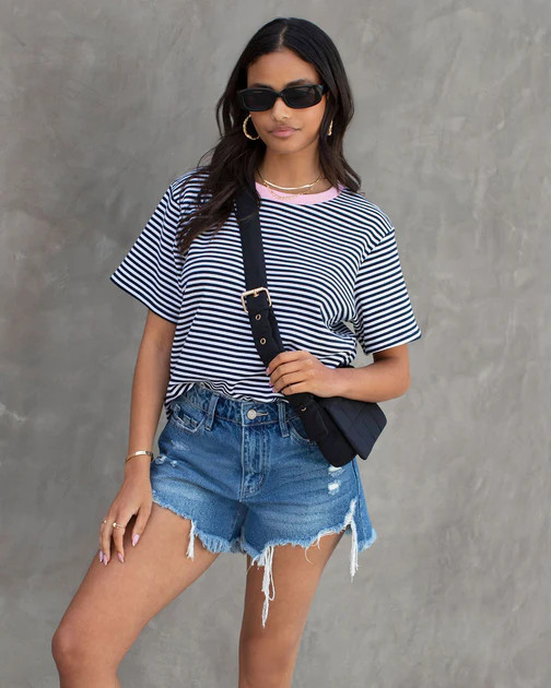 Pierce Cotton Striped T-Shirt - Navy | VICI