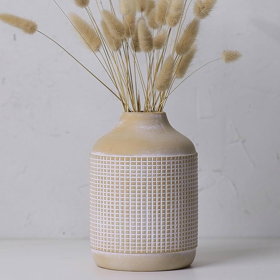 Ceramic Rustic Farmhouse Vase, Terracotta Finish Boho Vase Pottery Decorative Flower Vase for Tab... | Amazon (US)