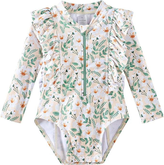 Baby Toddler Girls Swimsuit One Piece Long Sleeve Rash Guard Bathing Suit UPF 50+ Sun Protection | Amazon (US)