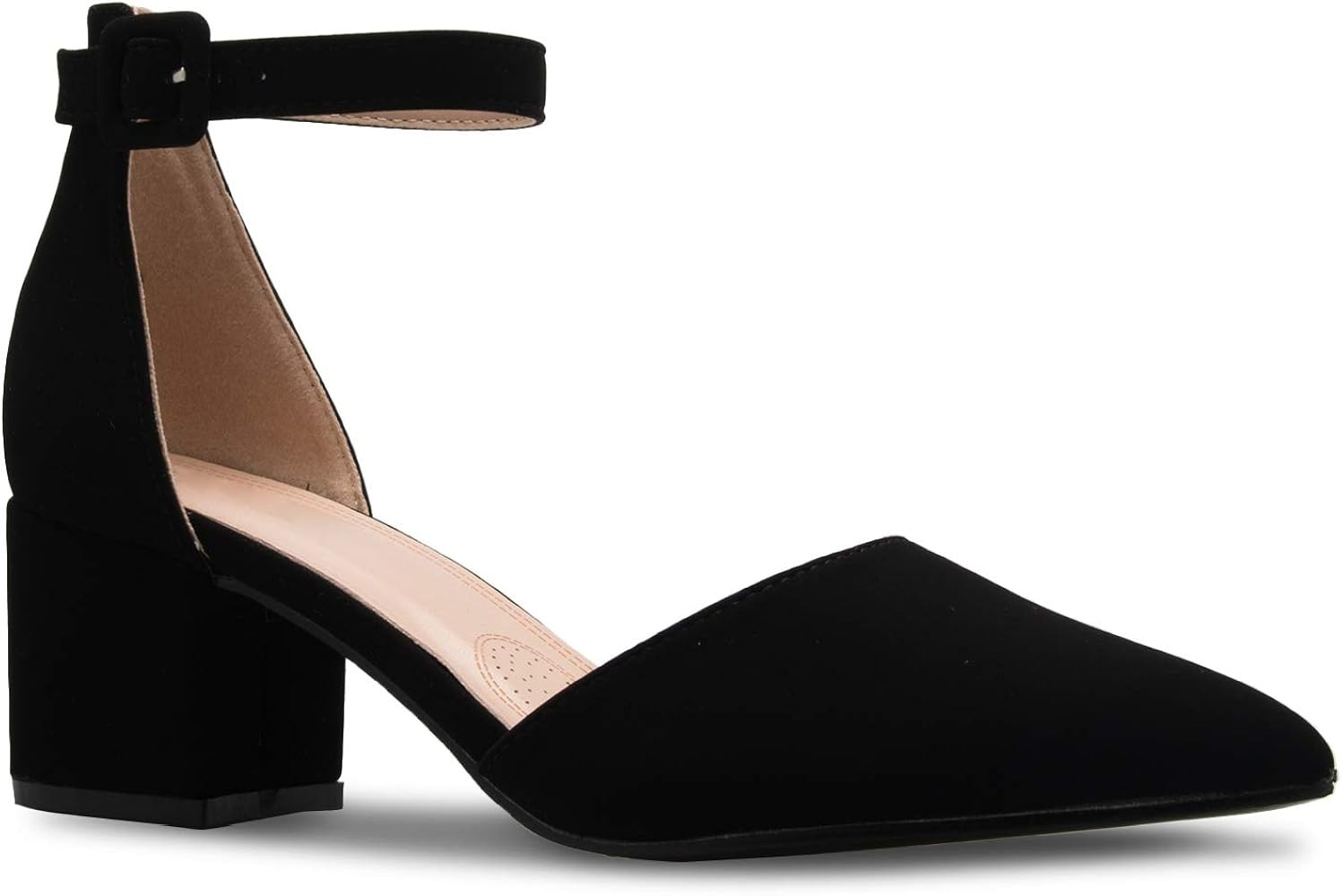 Olivia K Women's Classic Pumps Close Toe Ankle Strap Kitten Heel - Adorable Low Block Heel | Amazon (US)