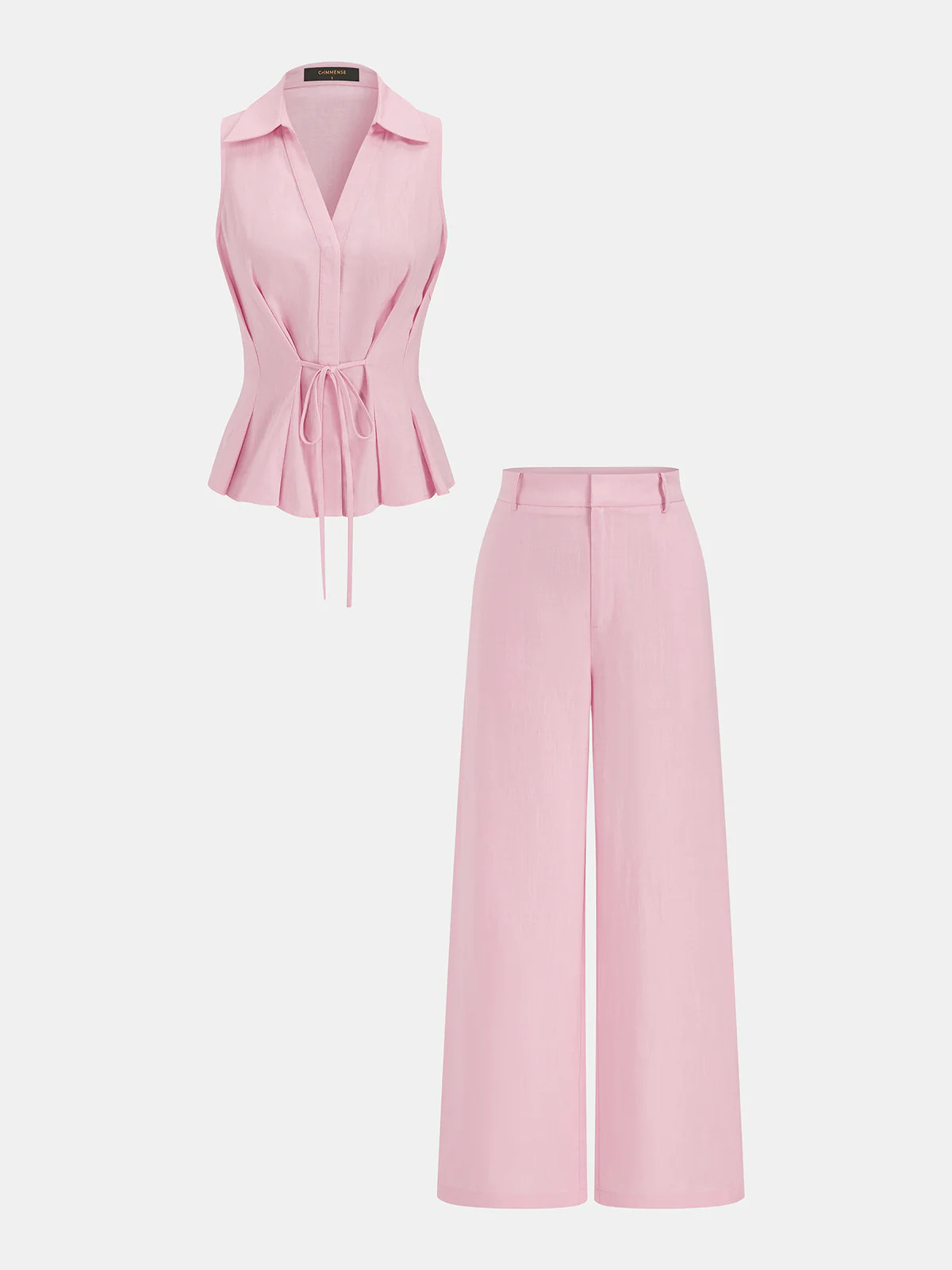 Linen-Blend Sleeveless Shirt & Pants Set | Commense