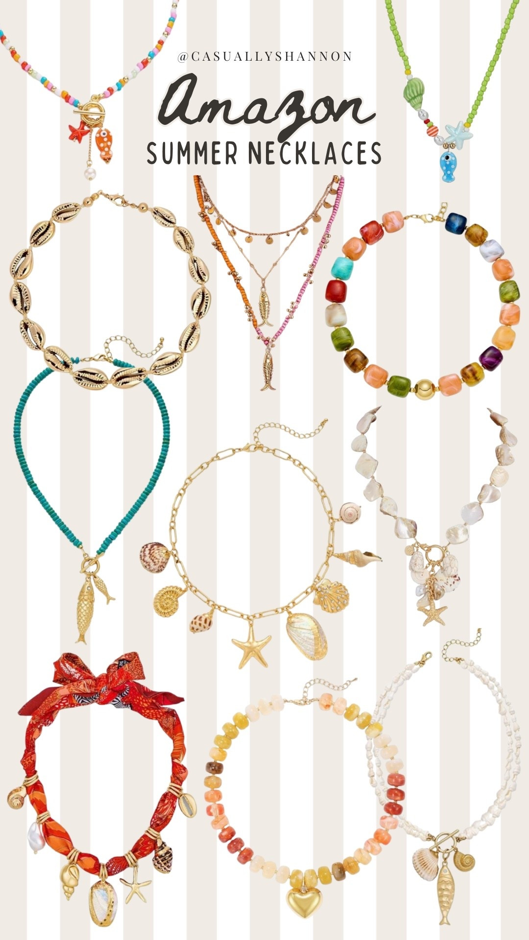 The easiest way to level up any outfit is throwing on jewelry!

Summer necklaces for women | vacation outfit inspo | resort outfit | summer accessories | shell necklace | charm necklace | coastal outfit accessories | colorful jewelry | layering necklaces | bandana necklace | #LTKJewelry #LTKSummerOutfit #LTKStyling