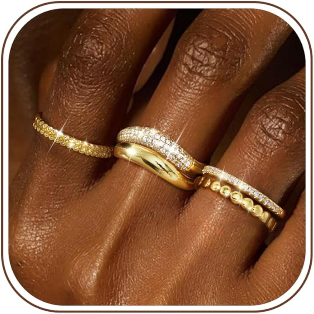 Florideco Stackable Rings for Women Non Tarnish Dainty 14K Gold Plated Stacking Cubic Zirconia Th... | Amazon (US)