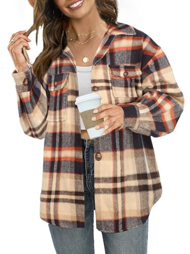 NIeyook Womens Flannel Plaid Shacket Jacket Casual Lapel Button Down Tartan Jacket Coat Long Sleeve Shirt Jacket | Amazon (US)