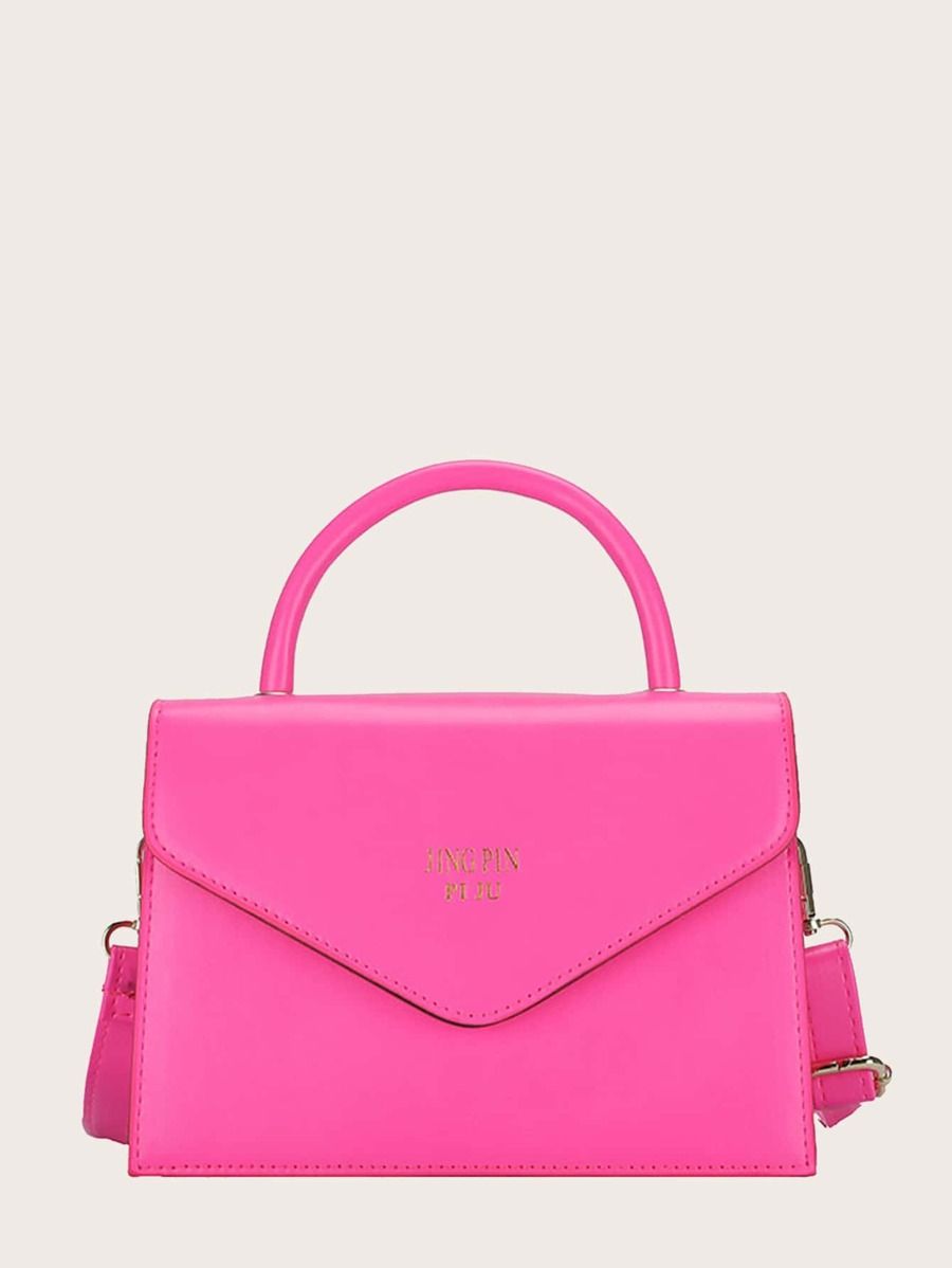 Neon Pink Top Handle Satchel Bag | SHEIN
