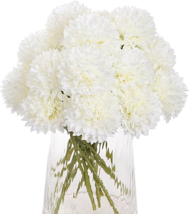 Kimura's Cabin 20Pcs White Chrysanthemum Fake Flowers Artificial Ball Flowers Faux Silk Mums Flow... | Amazon (US)